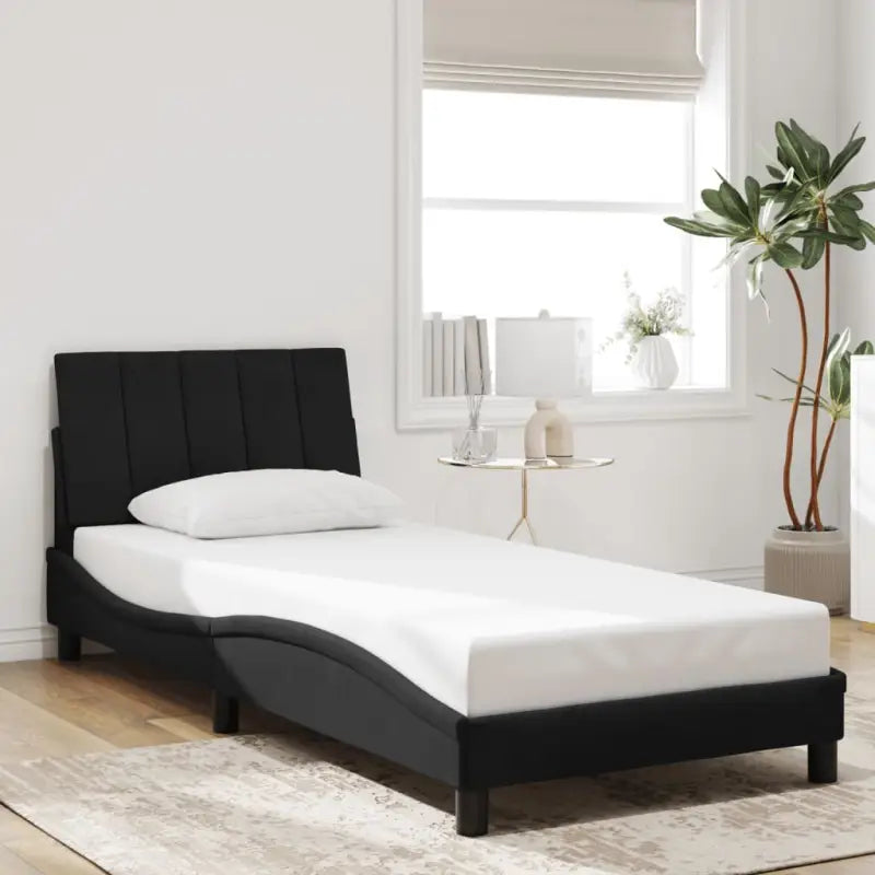Donkergrijs bedframe met hoofdeinde en multiplex lattenbodem - Zwart / 80 x 200 cm - Bedden & bedframes
