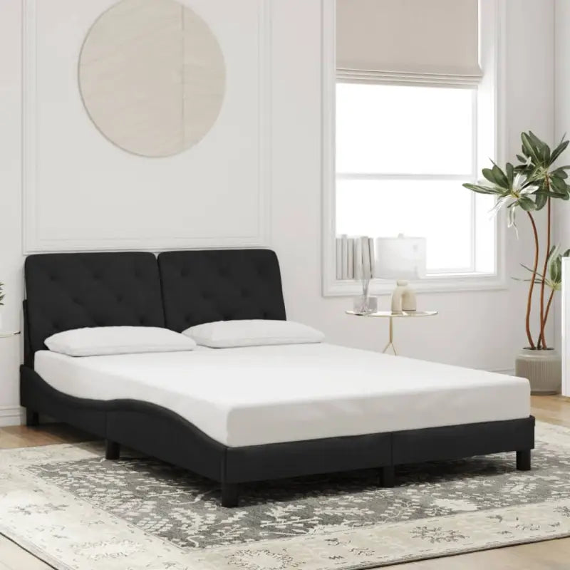 Donkergrijs bedframe met hoofdeinde en multiplex lattenbodem - Zwart / 140 x 200 cm - Bedden & bedframes