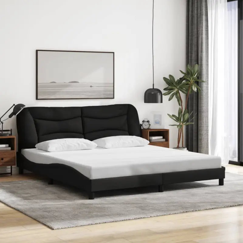 Donkergrijs bedframe met hoofdeinde en multiplex lattenbodem - Zwart / 180 x 200 cm - Bedden & bedframes