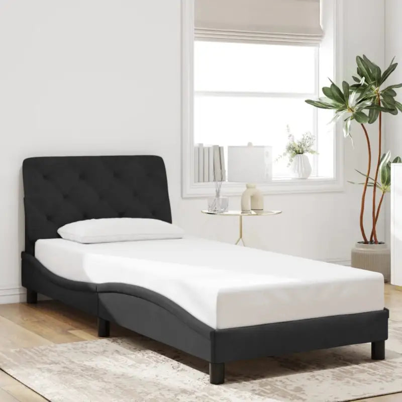 Donkergrijs bedframe met hoofdeinde en multiplex lattenbodem - Zwart / 90 x 190 cm - Bedden & bedframes