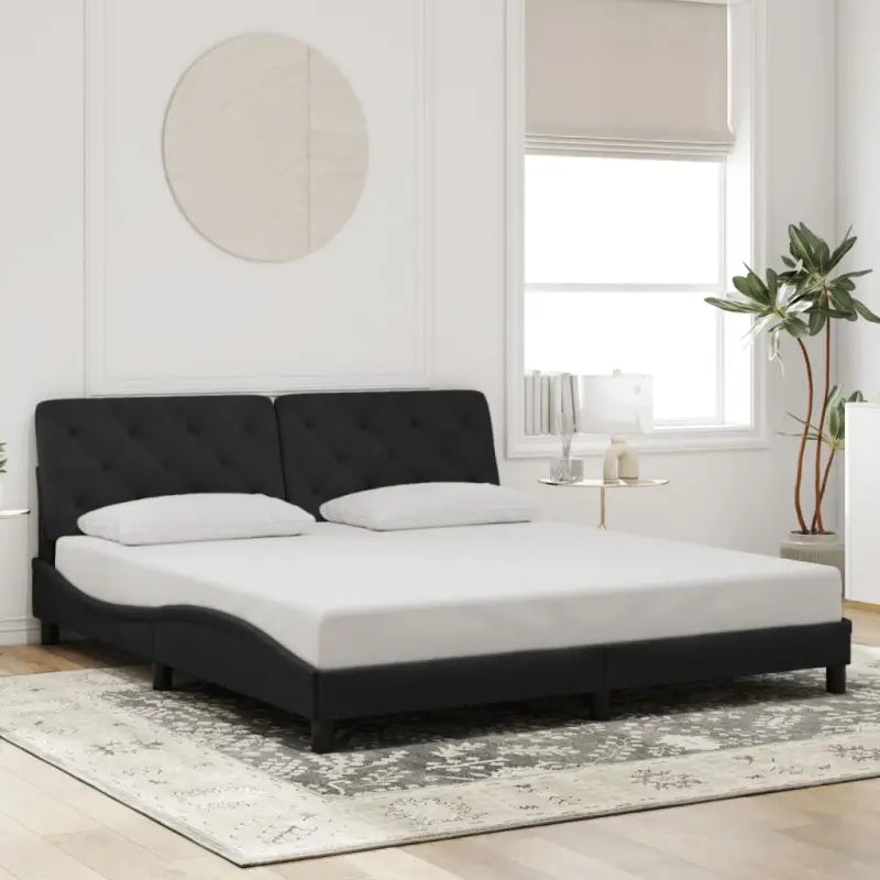 Donkergrijs bedframe met hoofdeinde en multiplex lattenbodem - Zwart / 180 x 200 cm - Bedden & bedframes