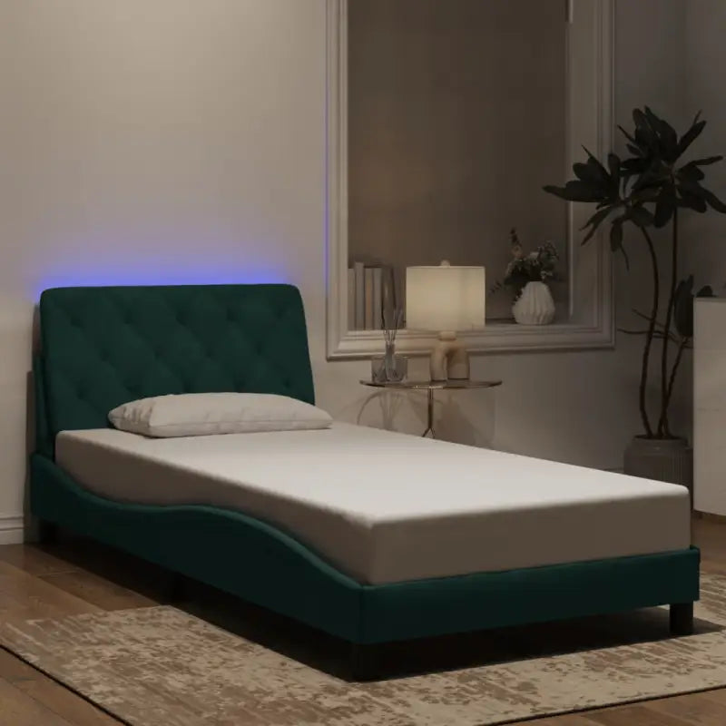 Donkergrijs bedframe met LED-verlichting en multiplex lattenbodem - Donkergroen / 100 x 200 cm - Bedden & bedframes