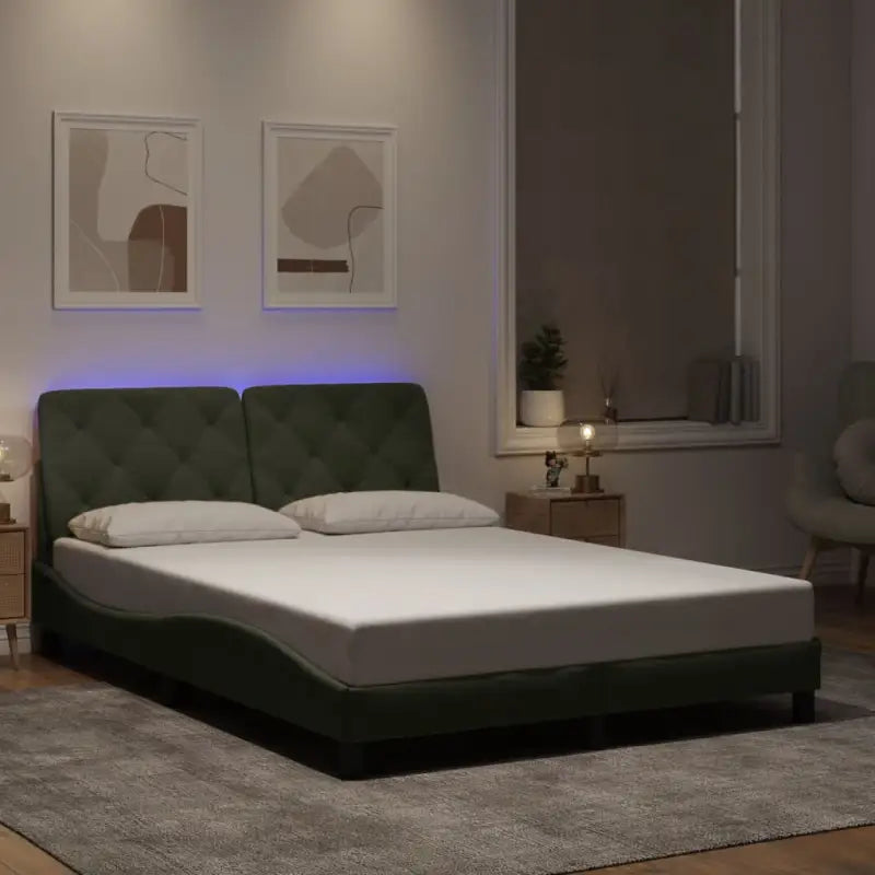 Donkergrijs bedframe met LED-verlichting en multiplex lattenbodem - Lichtgrijs / 140 x 190 cm - Bedden & bedframes