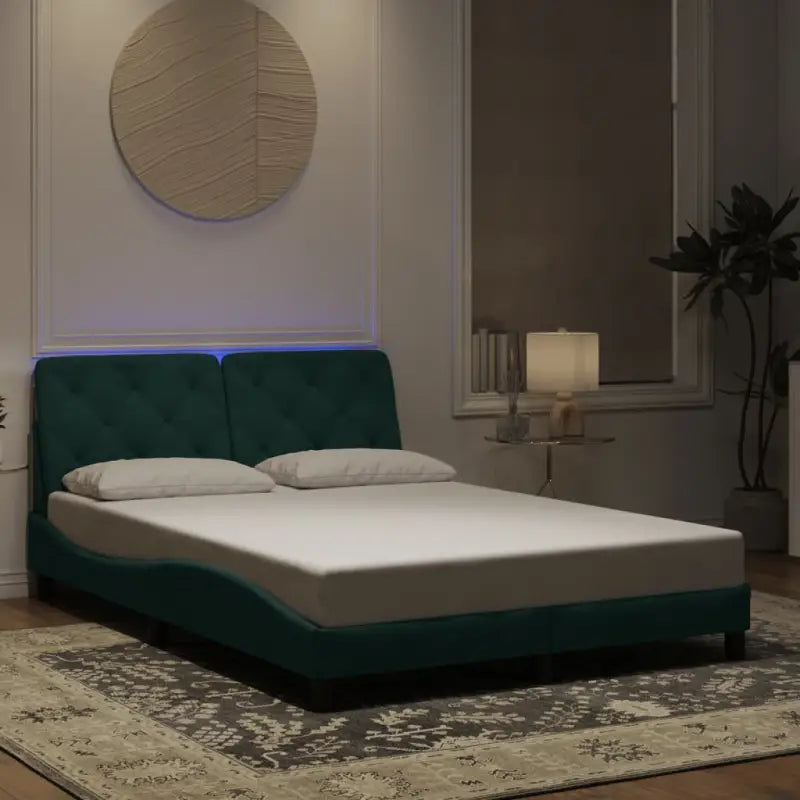 Donkergrijs bedframe met LED-verlichting en multiplex lattenbodem - Donkergroen / 140 x 190 cm - Bedden & bedframes