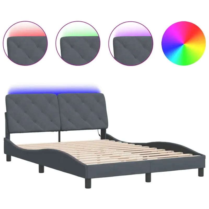 Donkergrijs bedframe met LED-verlichting en multiplex lattenbodem - Bedden & bedframes