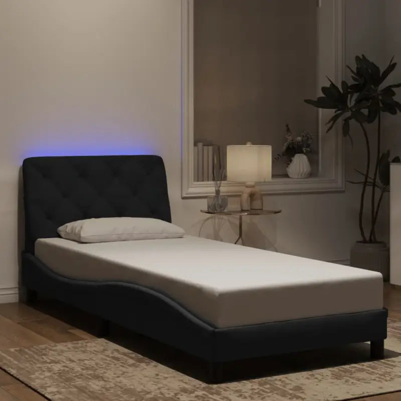 Donkergrijs bedframe met LED-verlichting en multiplex lattenbodem - Zwart / 90 x 200 cm - Bedden & bedframes
