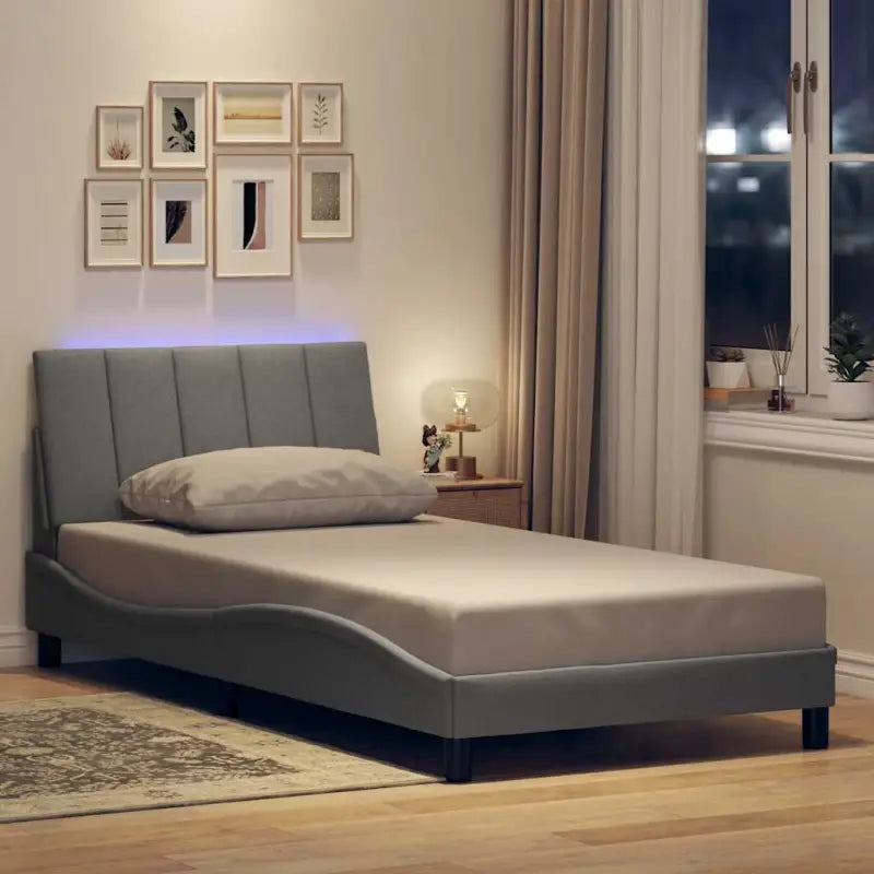 Donkergrijs bedframe met multiplex lattenbodem en hoofdeindekussen - Lichtgrijs / 100 x 200 cm - Bedden & bedframes