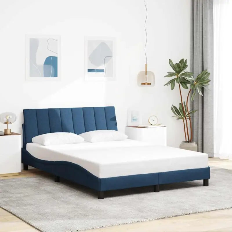 Donkergrijs bedframe met multiplex lattenbodem en hoofdeindekussen - Blauw / 120 x 200 cm - Bedden & bedframes