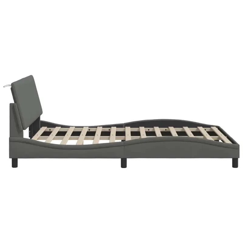 Donkergrijs bedframe met multiplex lattenbodem en hoofdeindekussen - Bedden & bedframes