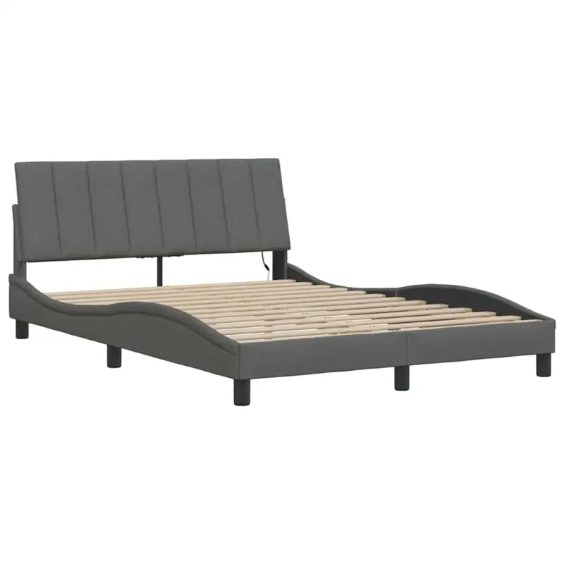Donkergrijs bedframe met multiplex lattenbodem en hoofdeindekussen - Bedden & bedframes