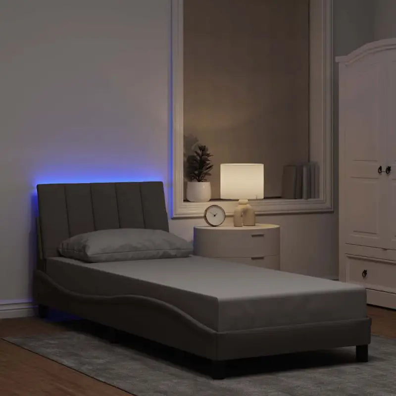 Donkergrijs bedframe met multiplex lattenbodem en hoofdeindekussen - Taupe / 80 x 200 cm - Bedden & bedframes