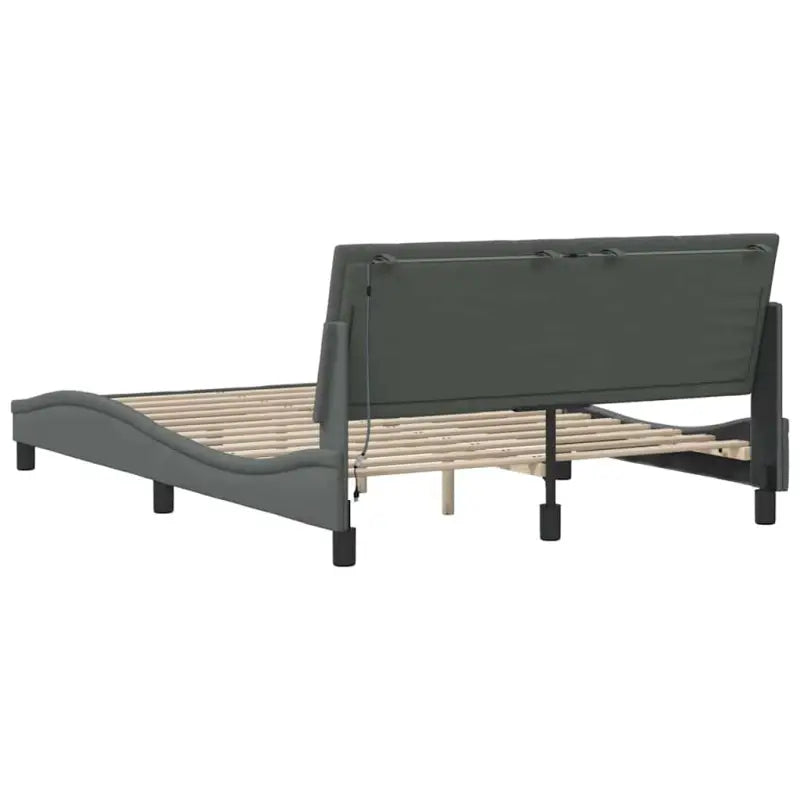 Donkergrijs bedframe met multiplex lattenbodem en hoofdeindekussen - Bedden & bedframes