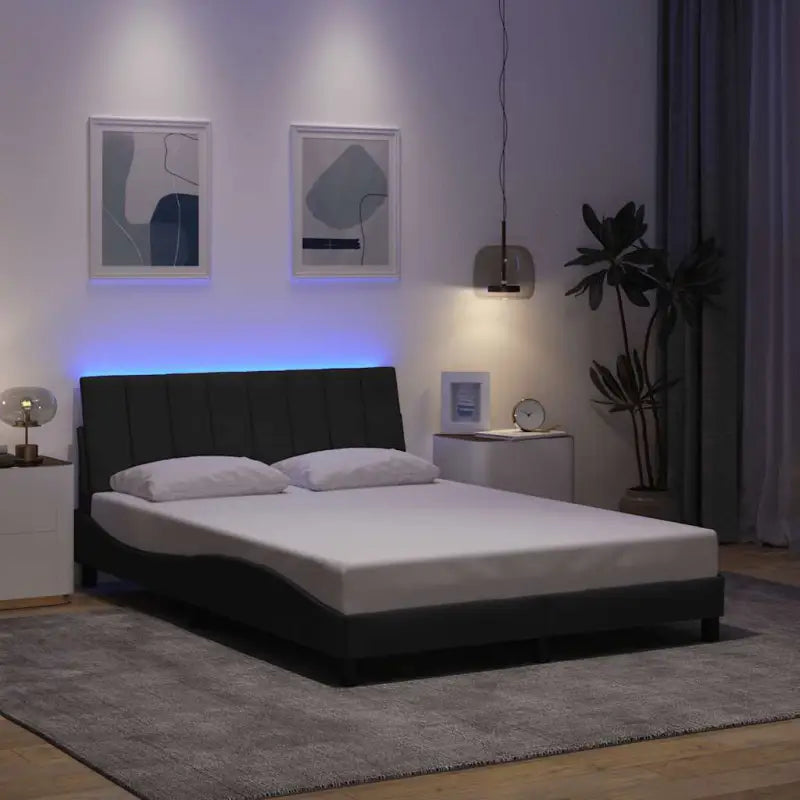 Donkergrijs bedframe met multiplex lattenbodem en hoofdeindekussen - Bedden & bedframes