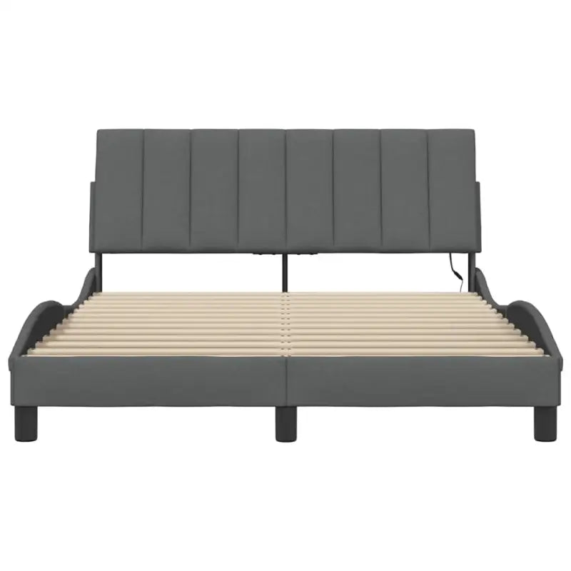 Donkergrijs bedframe met multiplex lattenbodem en hoofdeindekussen - Bedden & bedframes