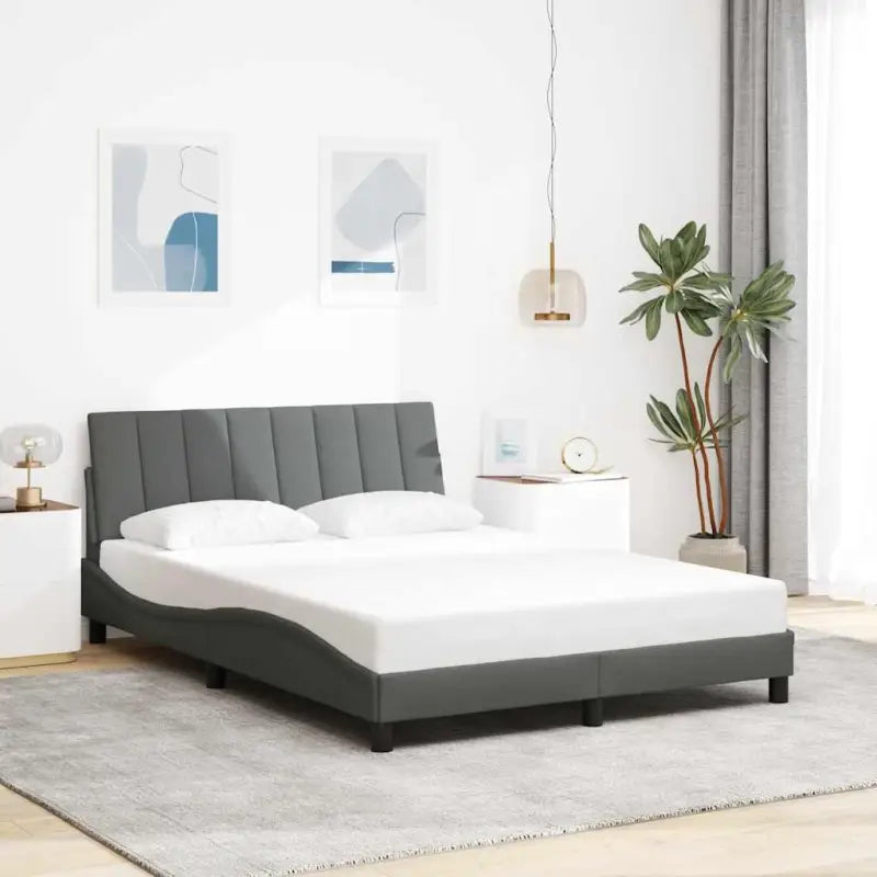 Donkergrijs bedframe met multiplex lattenbodem en hoofdeindekussen - Donkergrijs / 140 x 200 cm - Bedden & bedframes