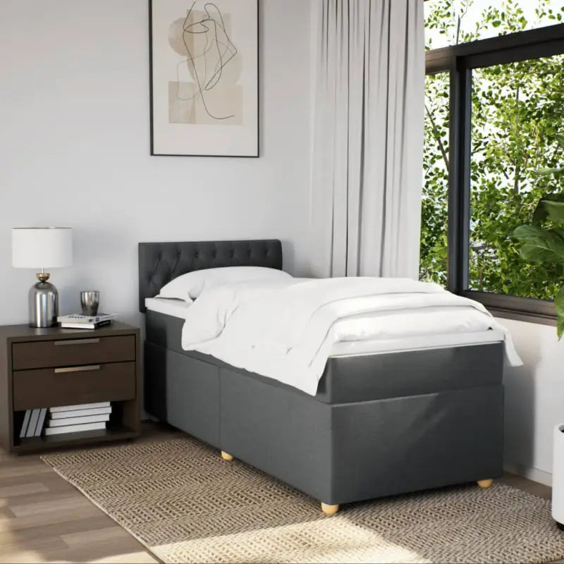 Donkergrijs boxspringbed met ademend vermogen en duurzaam polyester materiaal - Bedden & bedframes