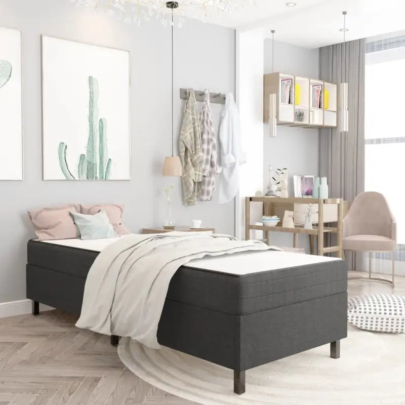 Donkergrijs materiaal bedframe met elegant ontwerp en duurzame constructie - 100 x 200 cm / 35.5 cm - Bedden & bedframes