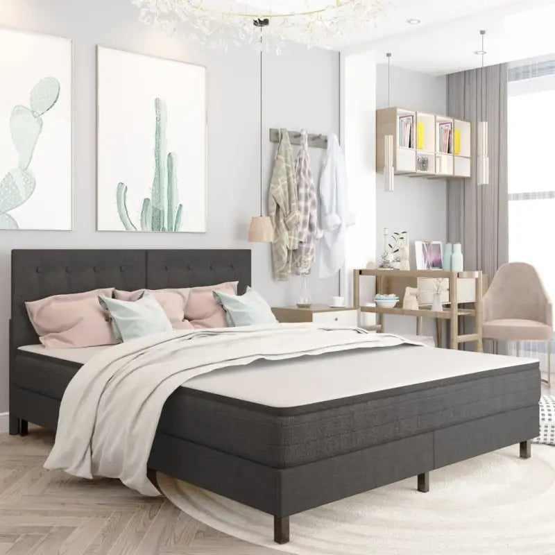 Donkergrijs materiaal boxspring met elegant ontwerp voor slaapkamer - Bedden & bedframes