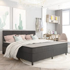 Donkergrijs materiaal boxspring met elegant ontwerp voor slaapkamer - 200 x 200 cm / Vierkant hoofdeinde + 35,5 cm