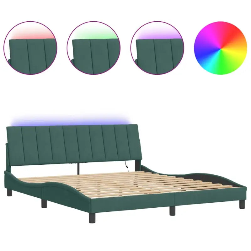 Donkergroen bedframe met LED-verlichting en multiplex lattenbodem - Bedden & bedframes
