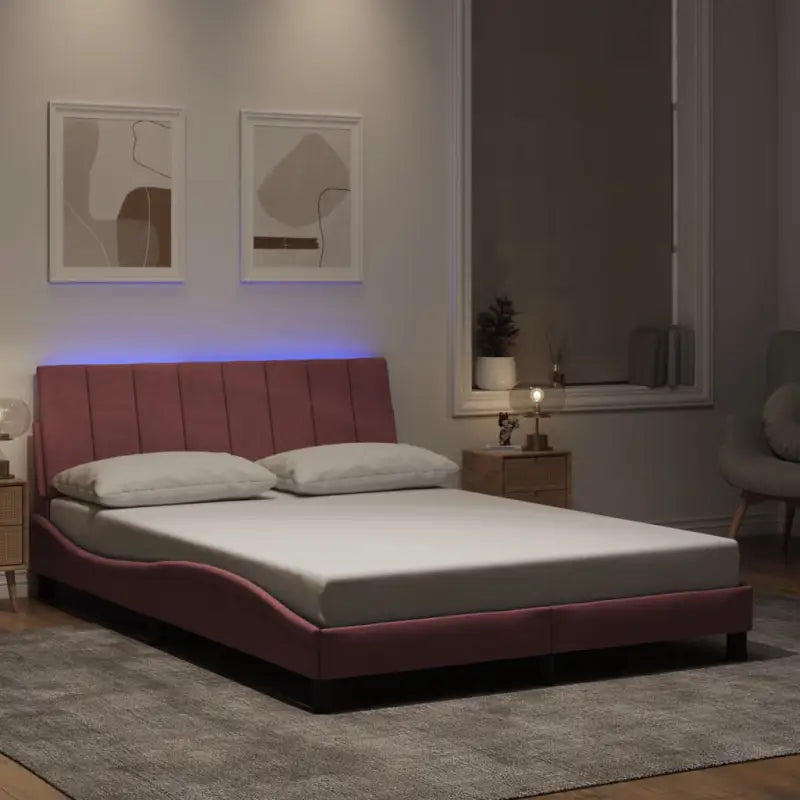 Donkergroen bedframe met LED-verlichting en multiplex lattenbodem - Roze / 140 x 200 cm - Bedden & bedframes