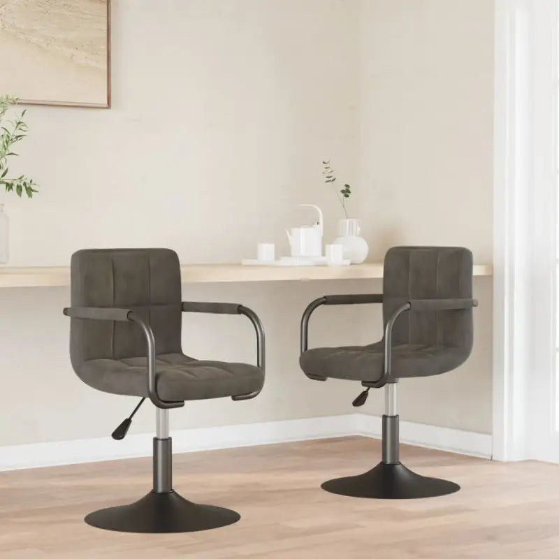 Draaibare Eetkamerstoelen met Fluweel en Stalen Frame - Donkergrijs / 2 - Eetkamerstoelen