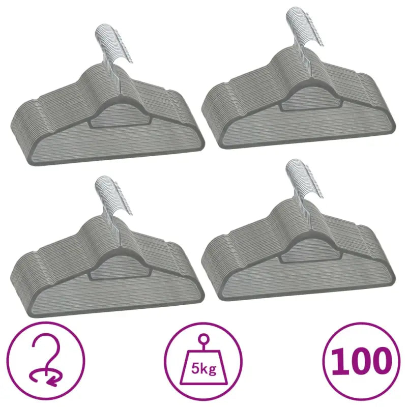 Draaibare haak set van kunststof en metaal met beschermend fluweeloppervlak - Grijs / 100 - Kleerhangers