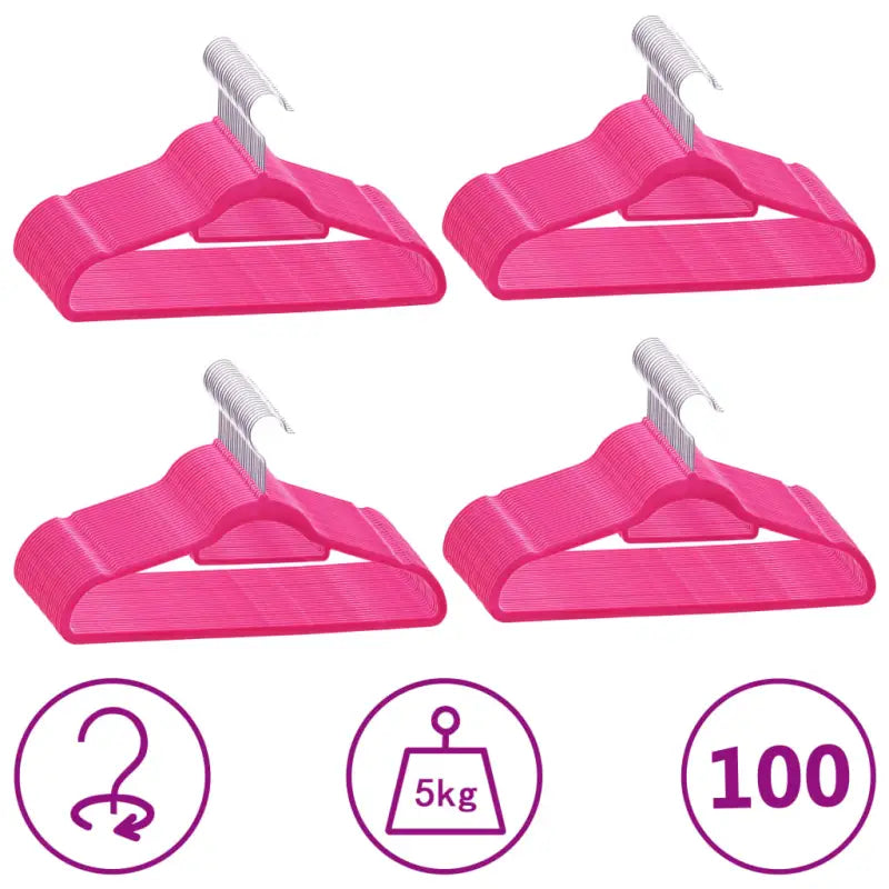 Draaibare haak set van kunststof en metaal met beschermend fluweeloppervlak - Roze / 100 - Kleerhangers