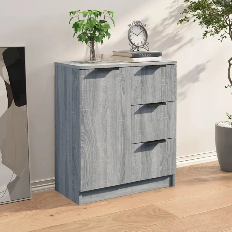 Dressoir in grijs sonoma eiken met bewerkt hout voor een moderne uitstraling - Dressoirs & buffetkasten