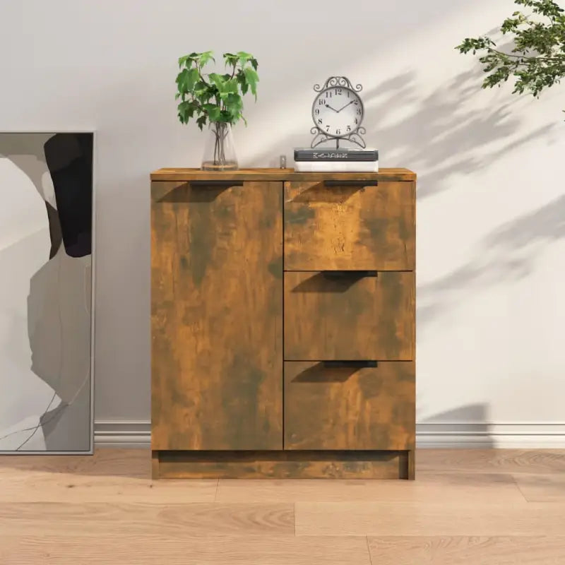 Dressoir in grijs sonoma eiken met bewerkt hout voor een moderne uitstraling - Gerookt eiken / 1 - Dressoirs &