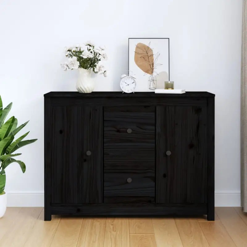 Dressoir in massief grenenhout met minimalistische uitstraling - Zwart / 1 - Dressoirs & buffetkasten