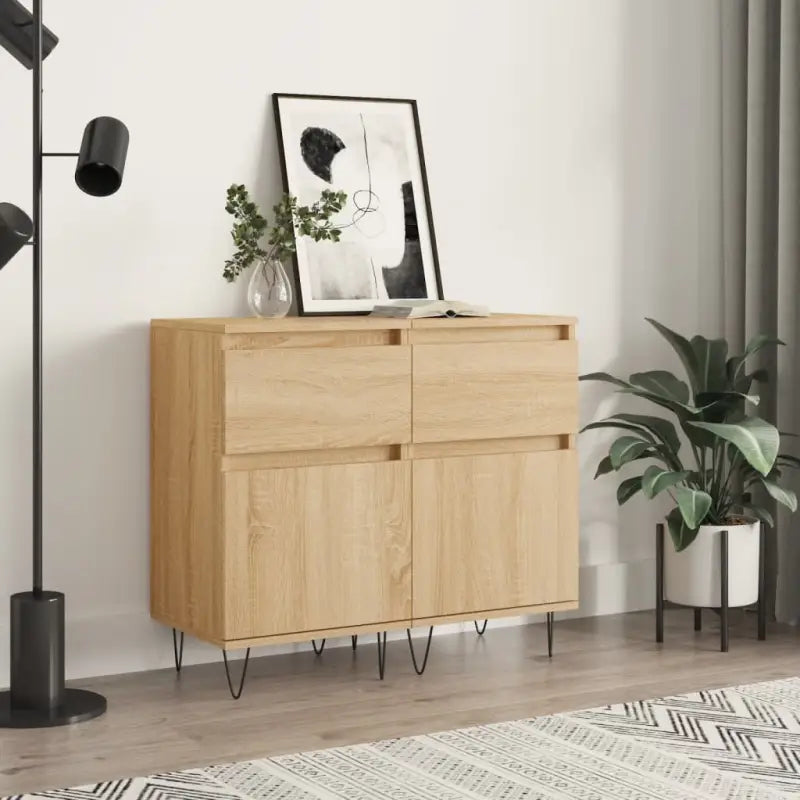 Dressoir met bewerkt hout en ijzeren poten voor een tijdloze uitstraling - Sonoma eiken / 2 - Dressoirs & buffetkasten