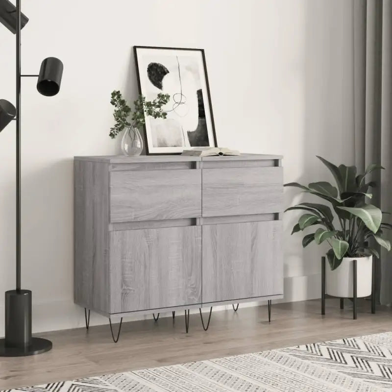 Dressoir met bewerkt hout en ijzeren poten voor een tijdloze uitstraling - Grijs sonoma / 2 - Dressoirs & buffetkasten