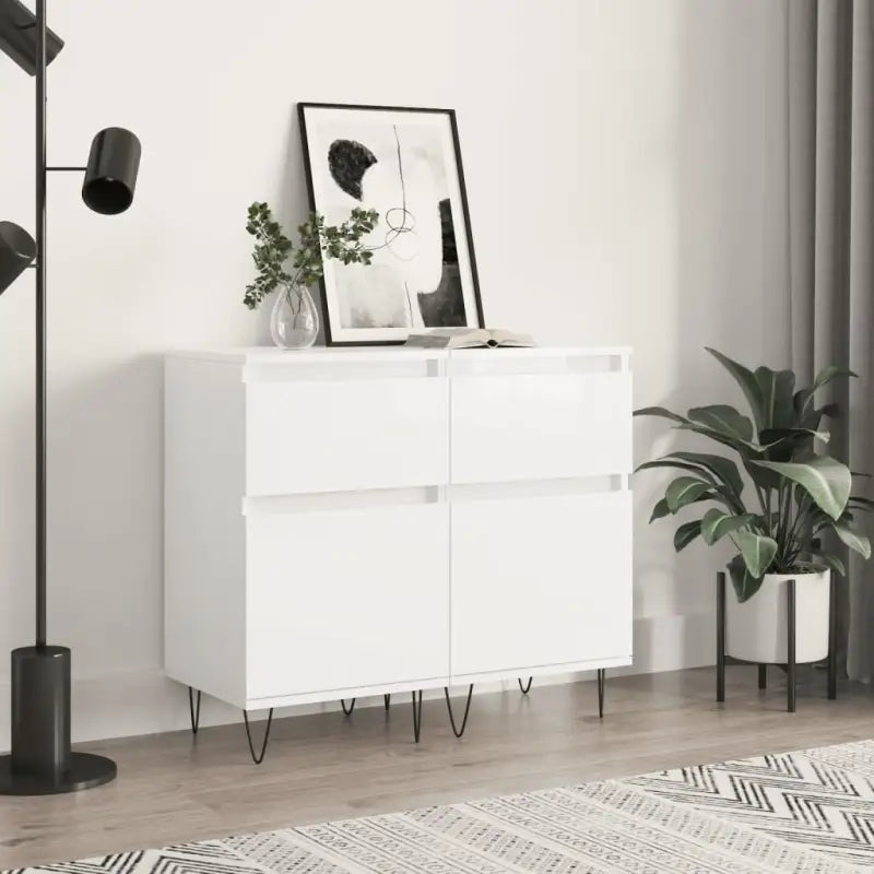 Dressoir met bewerkt hout en ijzeren poten voor een tijdloze uitstraling - Hoogglans wit / 2 - Dressoirs & buffetkasten