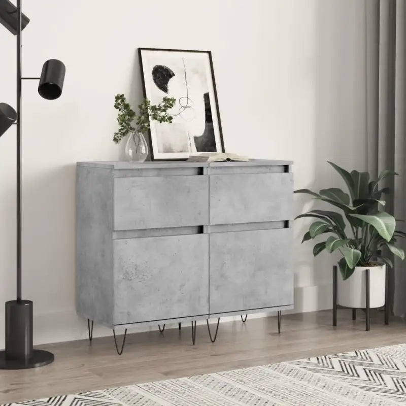 Dressoir met bewerkt hout en ijzeren poten voor een tijdloze uitstraling - Betongrijs / 2 - Dressoirs & buffetkasten