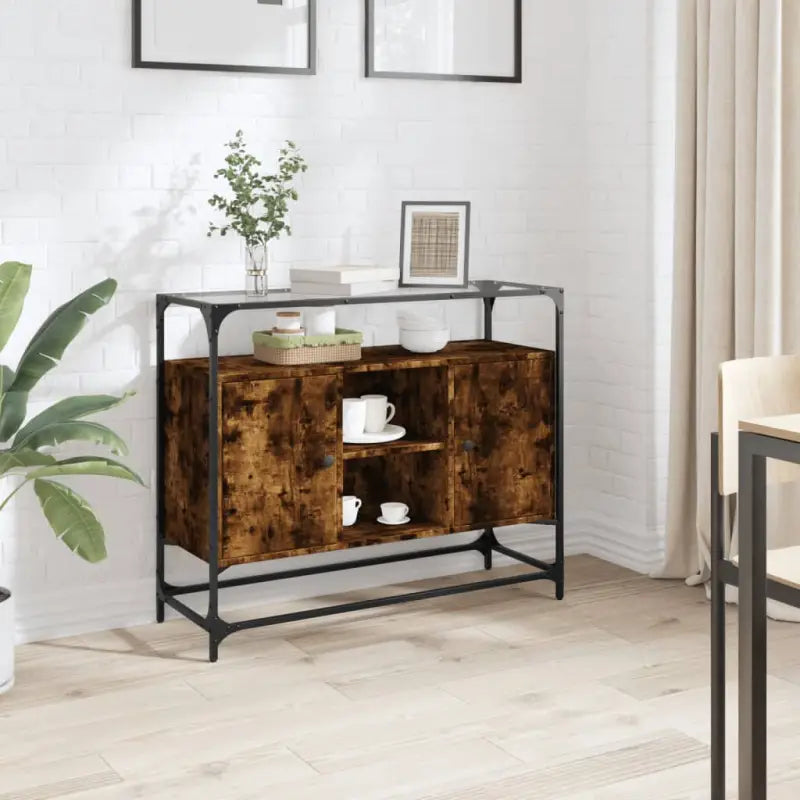 Dressoir met glazen blad en tijdloze uitstraling van duurzaam bewerkt hout - Gerookt eiken / 1 - Dressoirs &