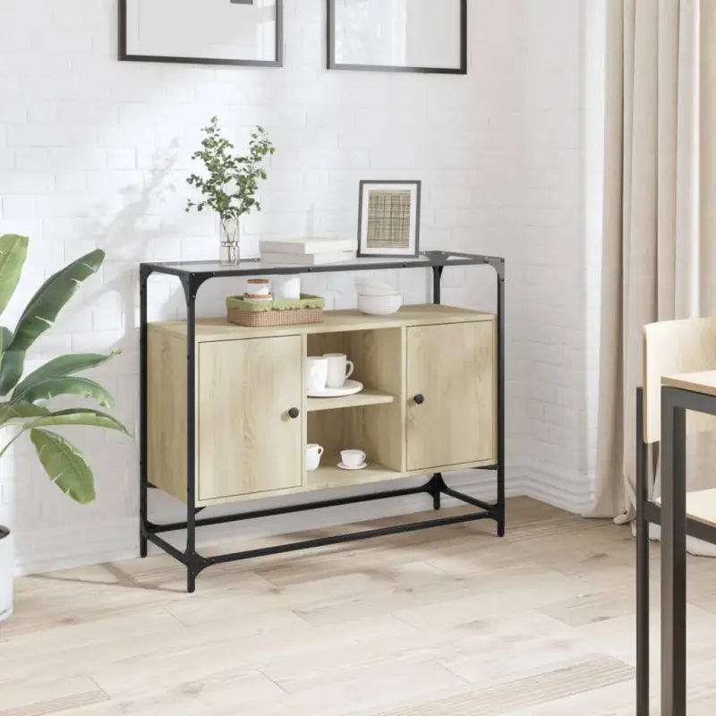 Dressoir met glazen blad en tijdloze uitstraling van duurzaam bewerkt hout - Sonoma eiken / 1 - Dressoirs & buffetkasten