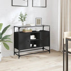 Dressoir met glazen blad en tijdloze uitstraling van duurzaam bewerkt hout - Zwart / 1 - Dressoirs & buffetkasten