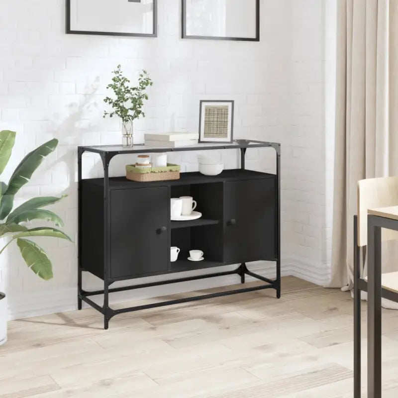 Dressoir met glazen blad en tijdloze uitstraling van duurzaam bewerkt hout - Zwart / 1 - Dressoirs & buffetkasten