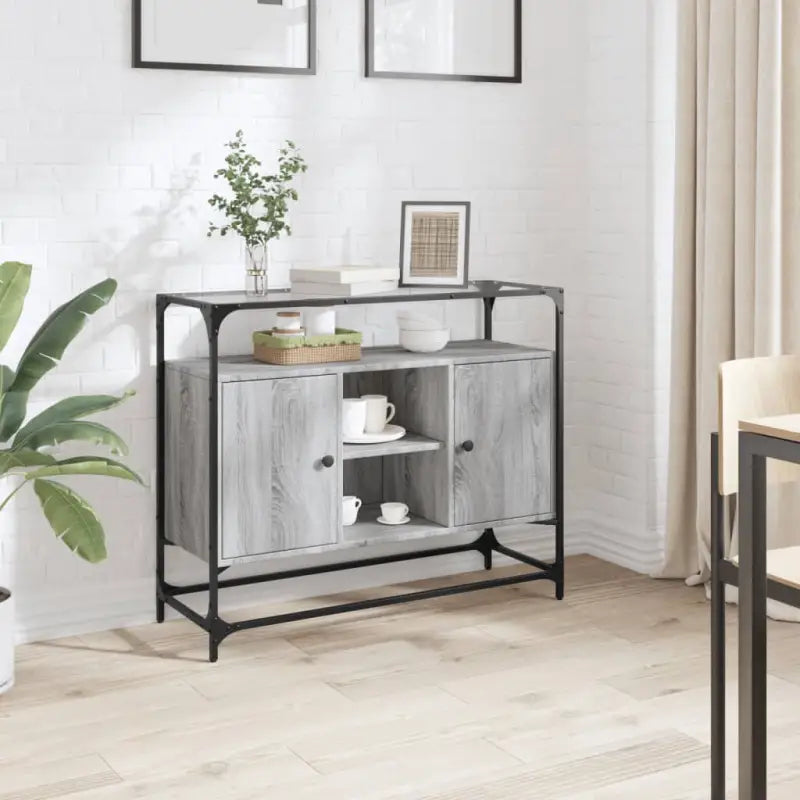 Dressoir met glazen blad en tijdloze uitstraling van duurzaam bewerkt hout - Grijs sonoma / 1 - Dressoirs & buffetkasten