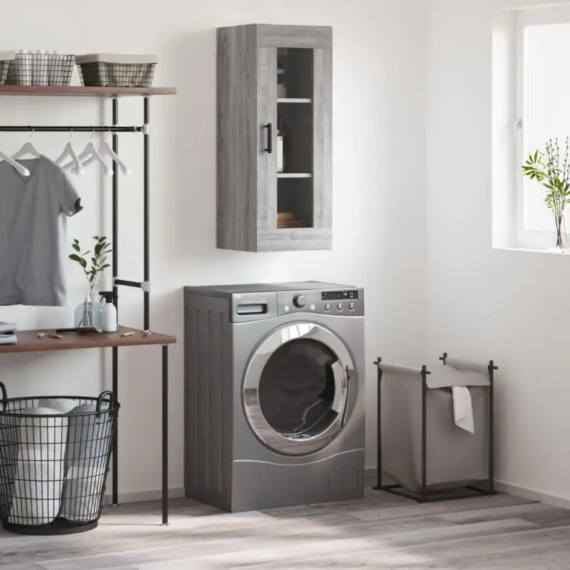 Dressoir met hoogglans wit en bewerkt hout voor een elegante interieur - Grijs sonoma / 1 - Dressoirs & buffetkasten