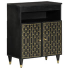 Dressoir met massief mangohout en houten poten in tijdloze stijl - Zwart / 1 - Dressoirs & buffetkasten
