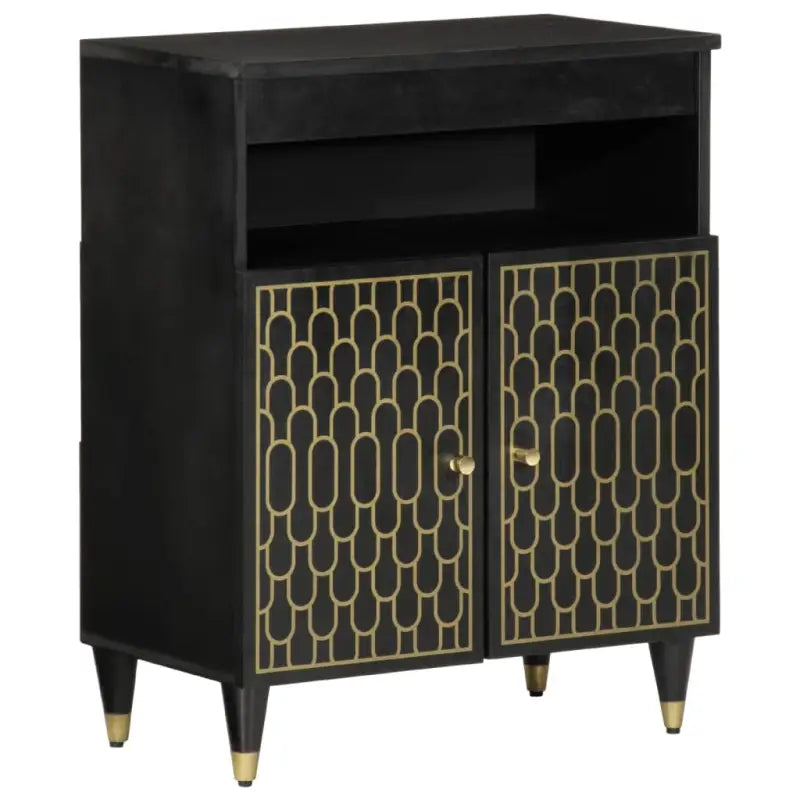 Dressoir met massief mangohout en houten poten in tijdloze stijl - Zwart / 1 - Dressoirs & buffetkasten
