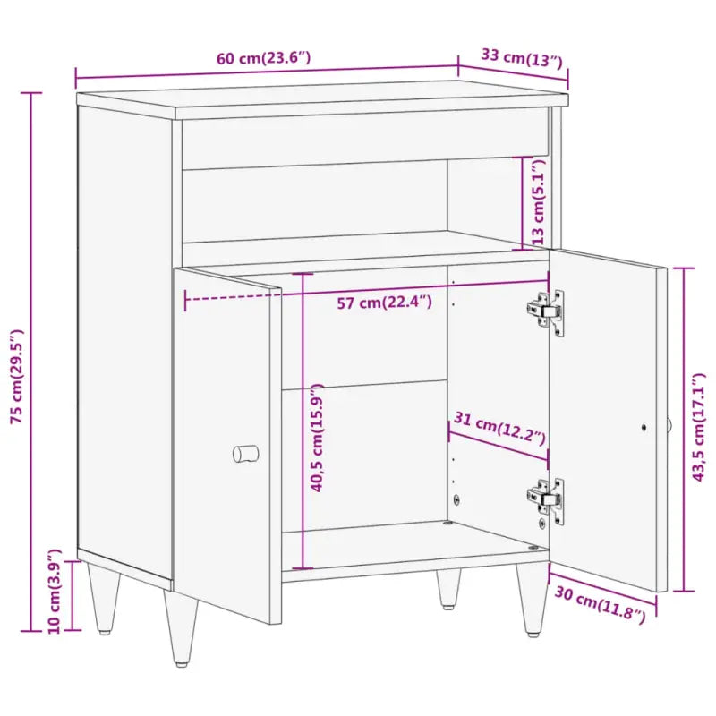 Dressoir met massief mangohout en houten poten in tijdloze stijl - Dressoirs & buffetkasten