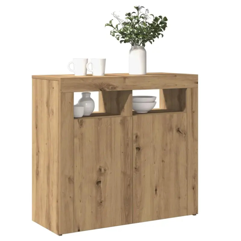 Dressoir met rgb led-verlichting en duurzaam bewerkt hout - artisanaal eikenkleurig / 80 x 35 x 75 cm / 1 - Dressoirs &