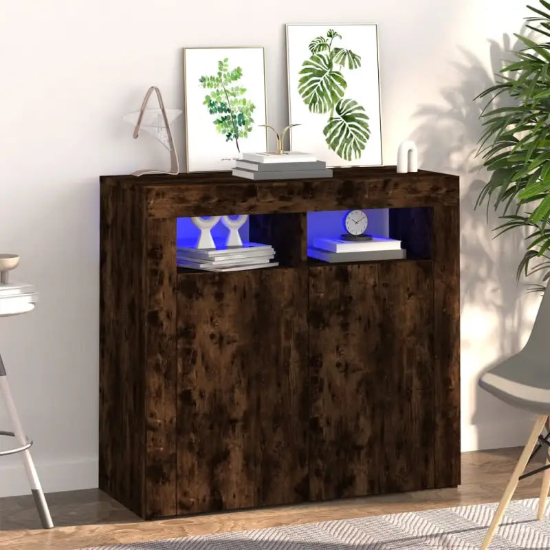 Dressoir met rgb led-verlichting en duurzaam bewerkt hout - Gerookt eiken / 80 x 35 x 75 cm / 1 - Dressoirs &