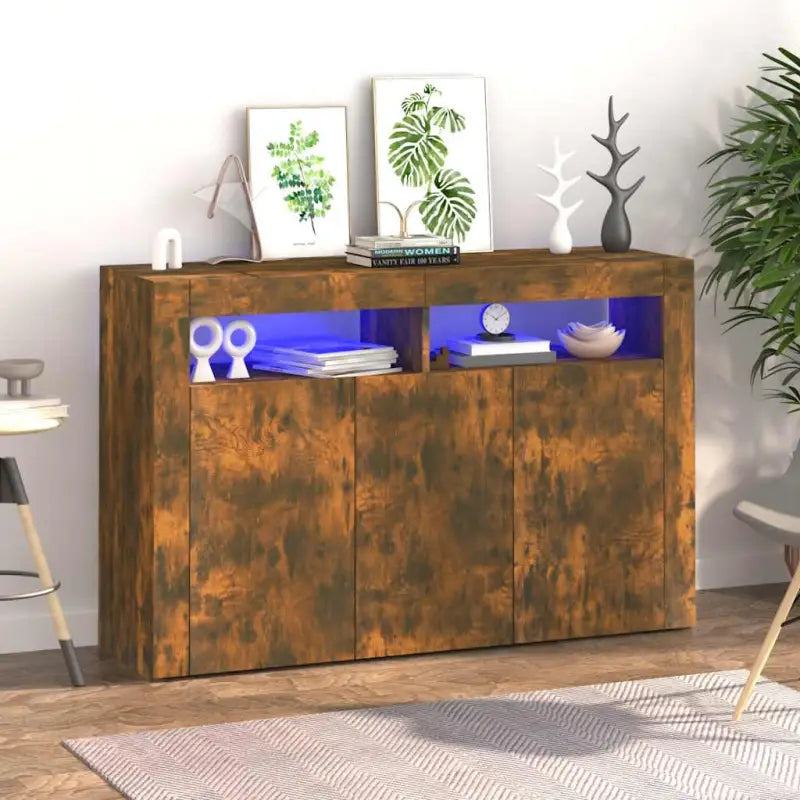 Dressoir met rgb led-verlichting en duurzaam bewerkt hout - Gerookt eiken / 115.5 x 30 x 75 cm / 1 - Dressoirs &