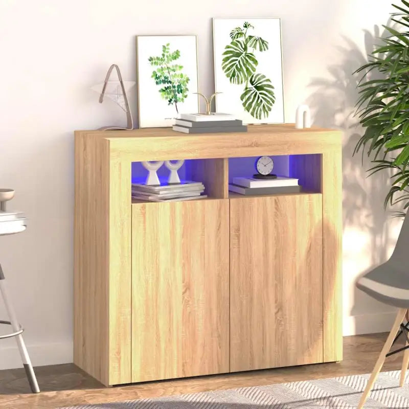 Dressoir met rgb led-verlichting en duurzaam bewerkt hout - Sonoma eiken / 80 x 35 x 75 cm / 1 - Dressoirs &