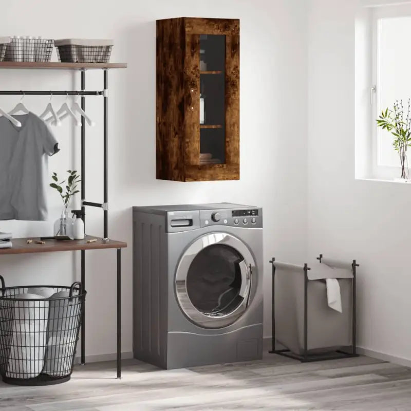 Dressoir met wandgemonteerde kast van bewerkt hout voor elegant interieur - Gerookt eiken / 1 - Dressoirs & buffetkasten