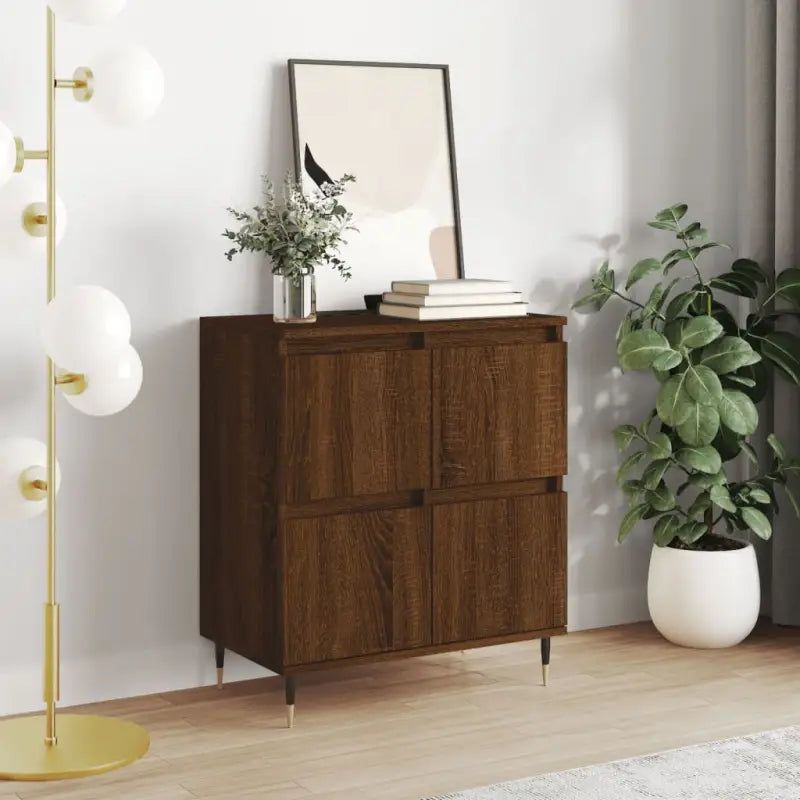 Dressoir van bewerkt hout met ijzeren poten voor een tijdloze uitstraling - bruin eikenkleur / 1 - Dressoirs &